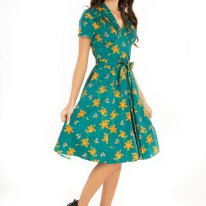 Teal and Orange Bumblebee Swing Dress with pockets (S)
